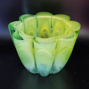Ecoglass Art Glass Recycled Glass Candle Holder Made in Spain. Lime Chartreuse